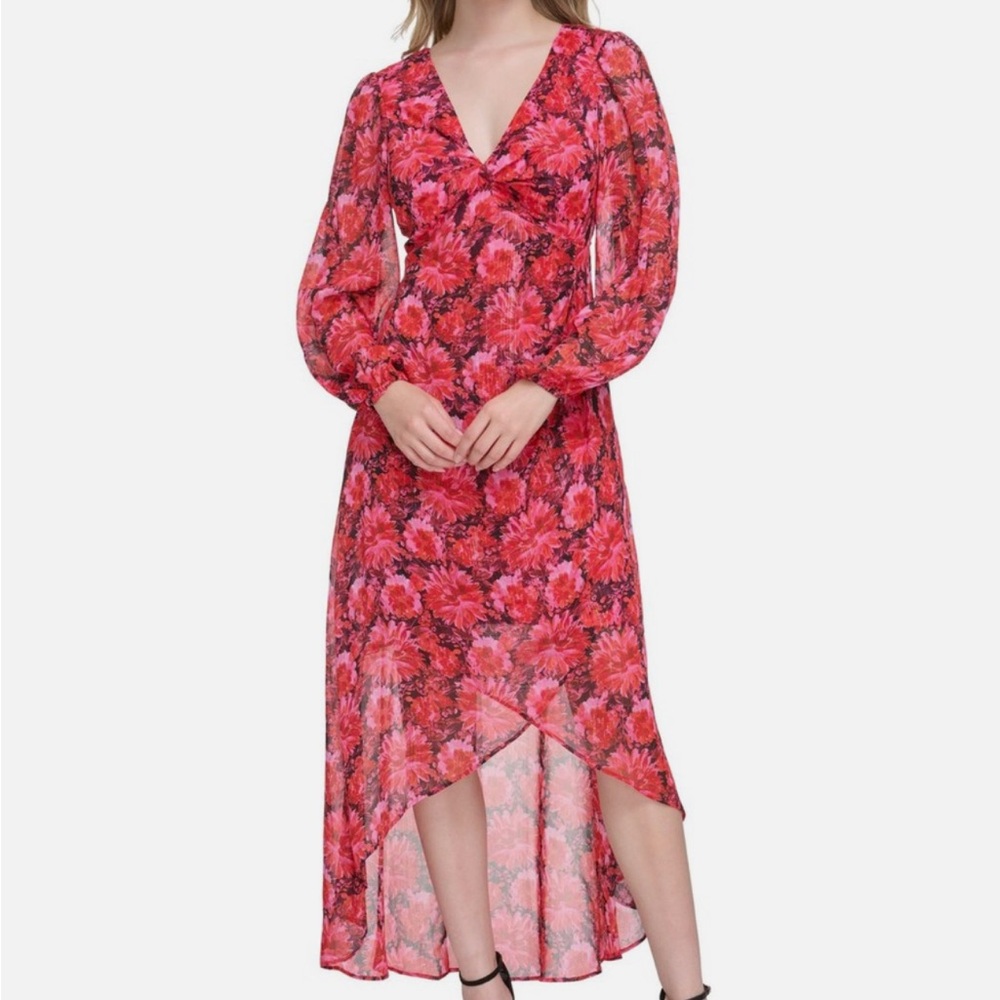 Guess Red Asymmetrical Long Sleeve Dress